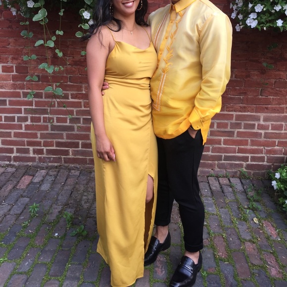 Satin Maxi Dress with slit - Picture 2 of 2